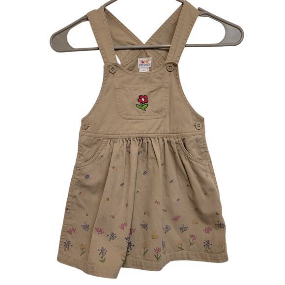 Carter’s Girls 4T Khaki Floral Embroidered Overall Jumper Dress 100% Cotton - Picture 4 of 13